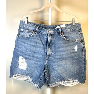H&M Divided Women's Blue Jean Shorts 12 Distressed Denim Mom Summer Casual